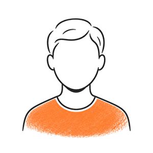 Stilisierte Ikone eines Mannes mit kurzen Haaren und orangefarbenem T-Shirt, der ein Teammitglied von Studio Sette repräsentiert.