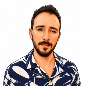 Icona stilizzata di un uomo con capelli corti e maglietta arancione, rappresentante un membro del team di Studio Sette.